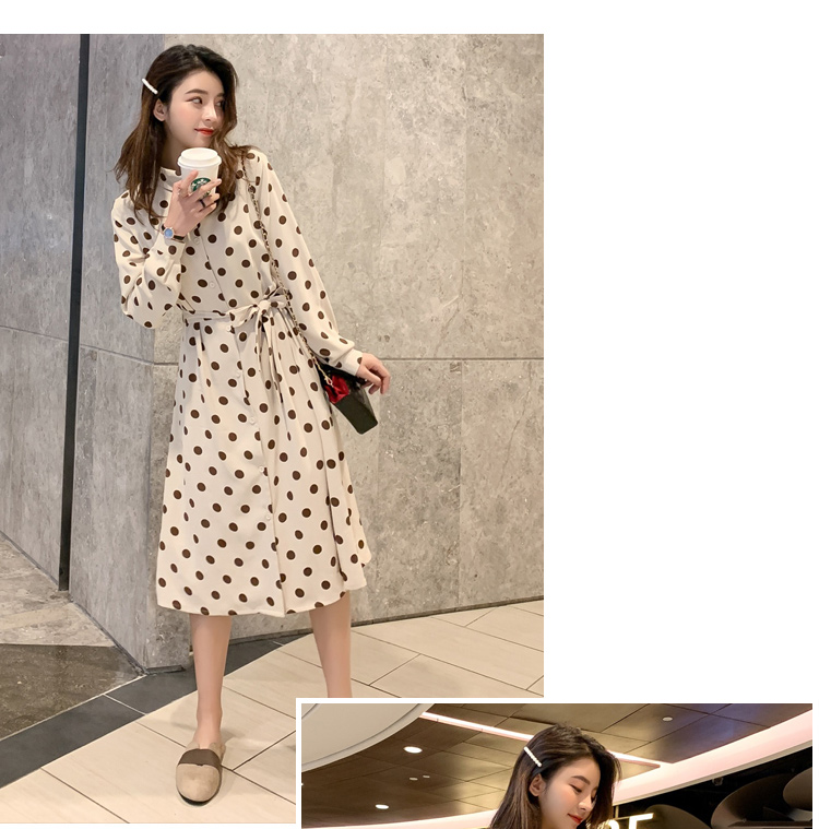 VK旗艦店 韓國風時尚波點顯瘦雪紡長袖洋裝