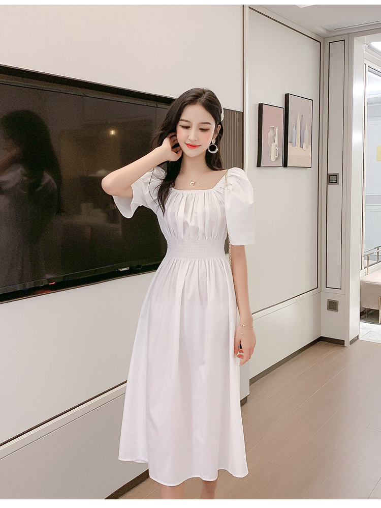 VK旗艦店 韓系時尚復古牛油果綠色淑女長版短袖洋裝