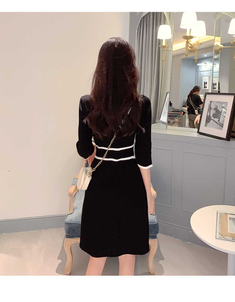 VK旗艦店 韓國復古小香風收腰針織七分長袖洋裝