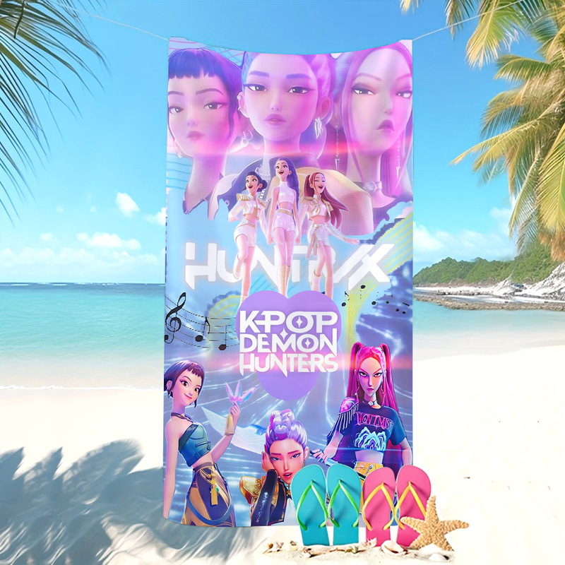 Kpop Hunter Girl Group Printed Beach Towel Cute Cartoon Quick-Drying Absorbent Children's Bath Towel Student Swimming Towel