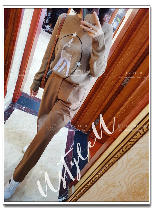 fk classic high waist medium thickness handsome wool mixed full length casual pants 3 color