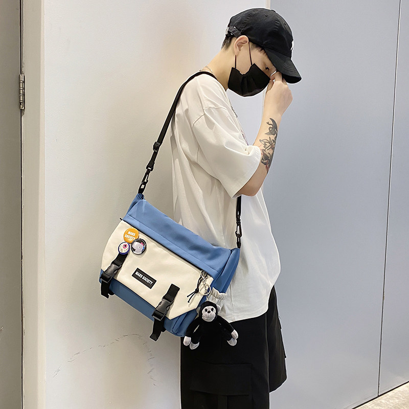 Messenger bag men's trendy brand casual shoulder bag boys hit color all-match backpack female middle school students Japanese oblique cross-body messenger bag