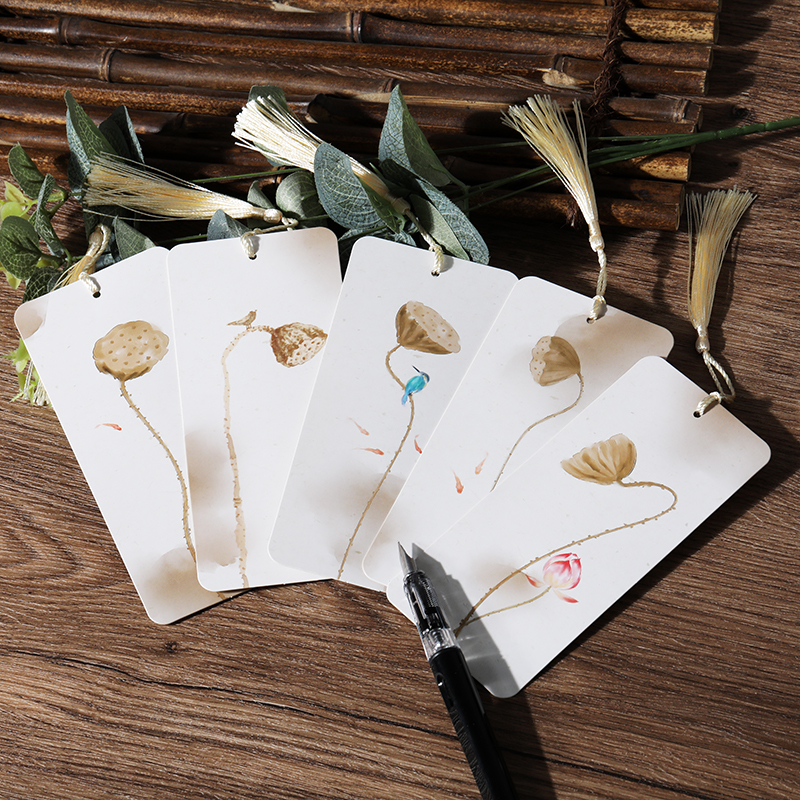 Classical paper bookmarks with tassel Message card student gift card Seven-character grid bookmark Qiuchi Ji