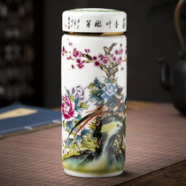 500ml large double-layer ceramic cup Jingdezhen ceramic water cup High-grade blue and white tea cup Mei Lan bamboo chrysanthemum