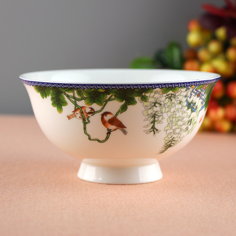 6-pack rice bowl 4 5-inch bone China high-legged bowl anti-hot household high-grade tableware set bowl Ceramic healthy noodle bowl