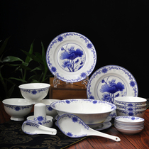 Tableware bowl set Jingdezhen ceramics 56 skull porcelain household blue and white porcelain tableware Chinese high-end housewarming