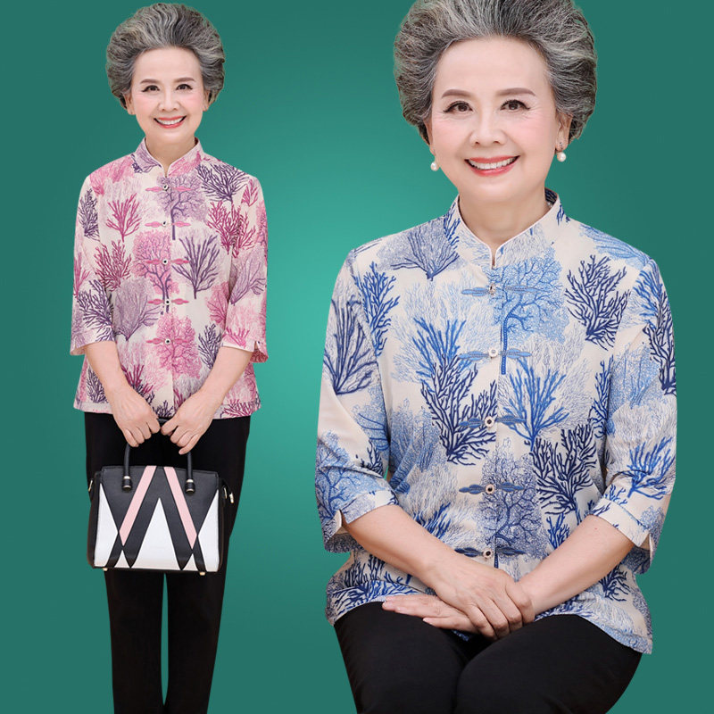 中老年人夏装套装女装60-70-80岁奶奶装秋装棉绸妈妈装短袖两件套