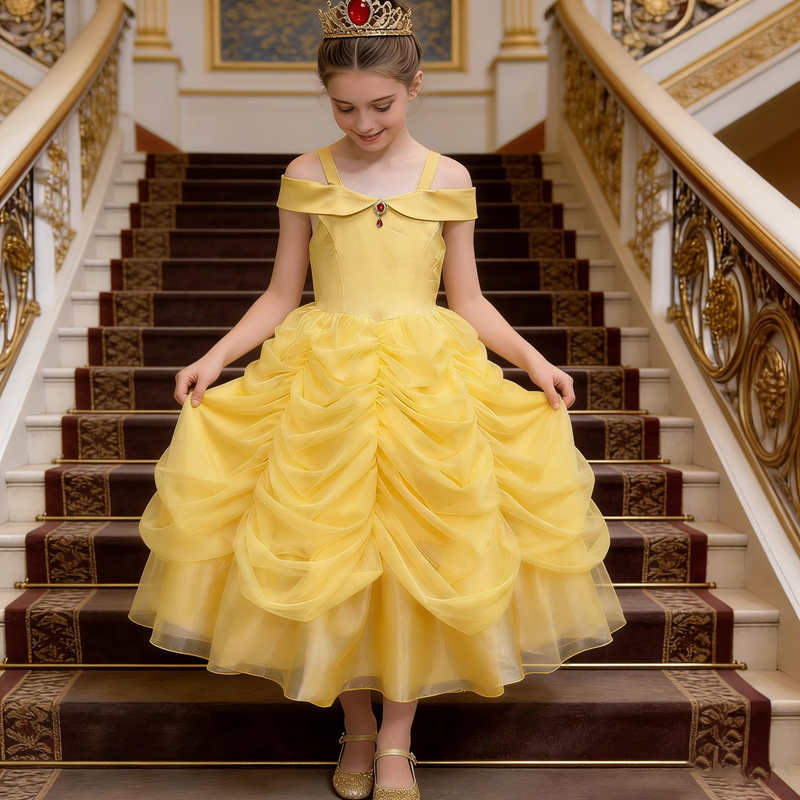 High-End Girl's Belle Princess Dress Summer Dress 2026 New Style Kidsren's Stylish Palace Style Dress Long Dress