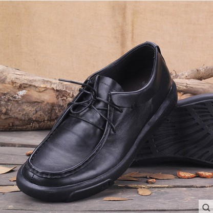 2016 Summer New Breathable Casual Shoes Genuine Leather Han Edition Men's Shoes Lace Bull Leather Shoes Fashion Tide Round Head Vegetarian