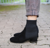 Wide last comfortable light soft bottom German KUFENBERG middle heel leather elastic flying mash mix and match short boots