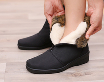 Wide last H version of wool waterproof JENNY 22-68552 warm cotton shoes Middle heel wool short boots