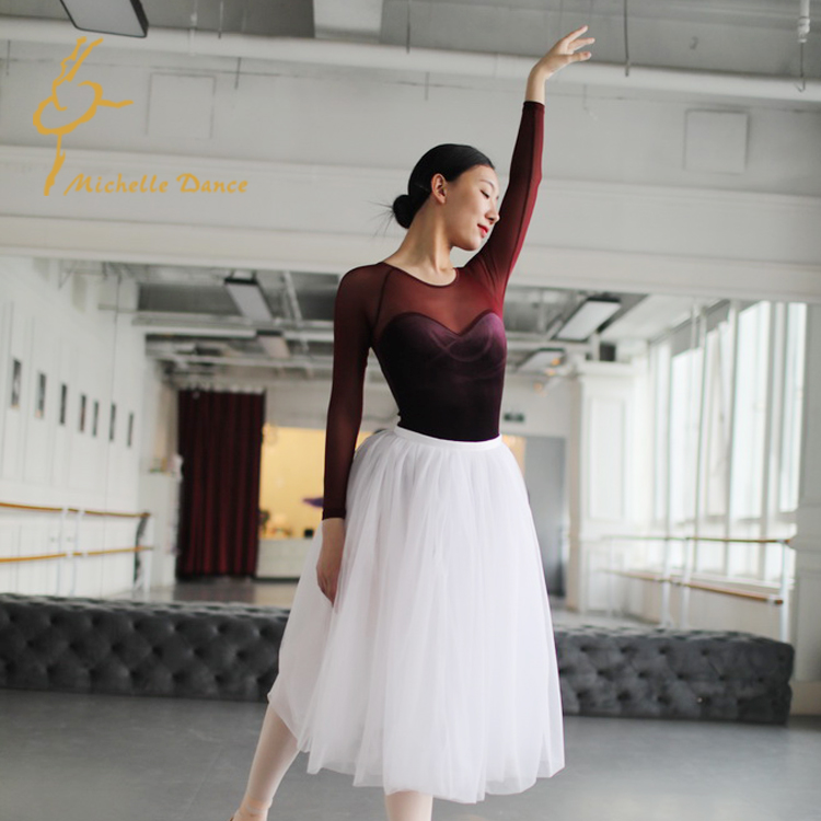 MichelleDance Ultra-Beautiful Noble Velvet Mesh Long Sleeve Ballet with Chief Duff