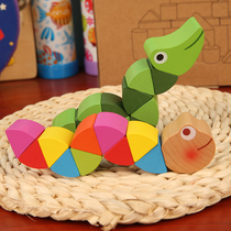 Baby hands-on ability small toys Color variety twist twist insect Wooden cute twist snake Childrens educational toys