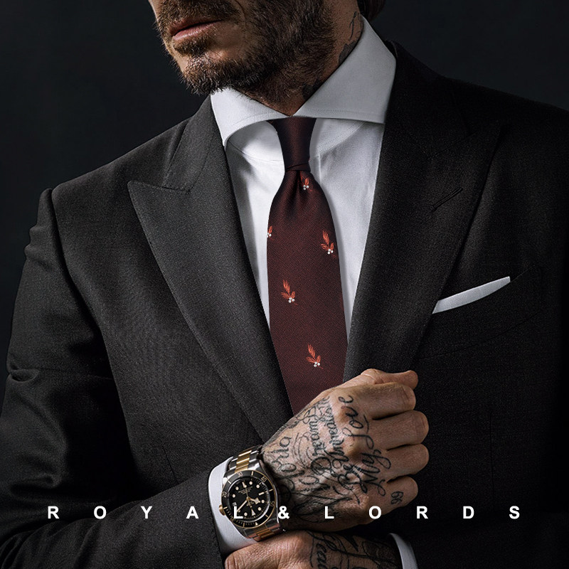 Royallords to Tibetan class * dark wine red small grass crushed flower pattern retro genuine silk casual tie Korean version Z533