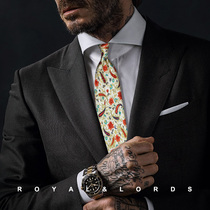 Royallords Collection level * Beige floral Paisley silk dress Casual Retro tie Mens Korean version Z86