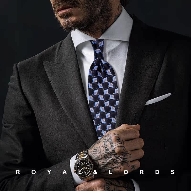 Royallords to Tibetan level * black mesh rhomboid pattern retro genuine silk business tie male Korean version Z405