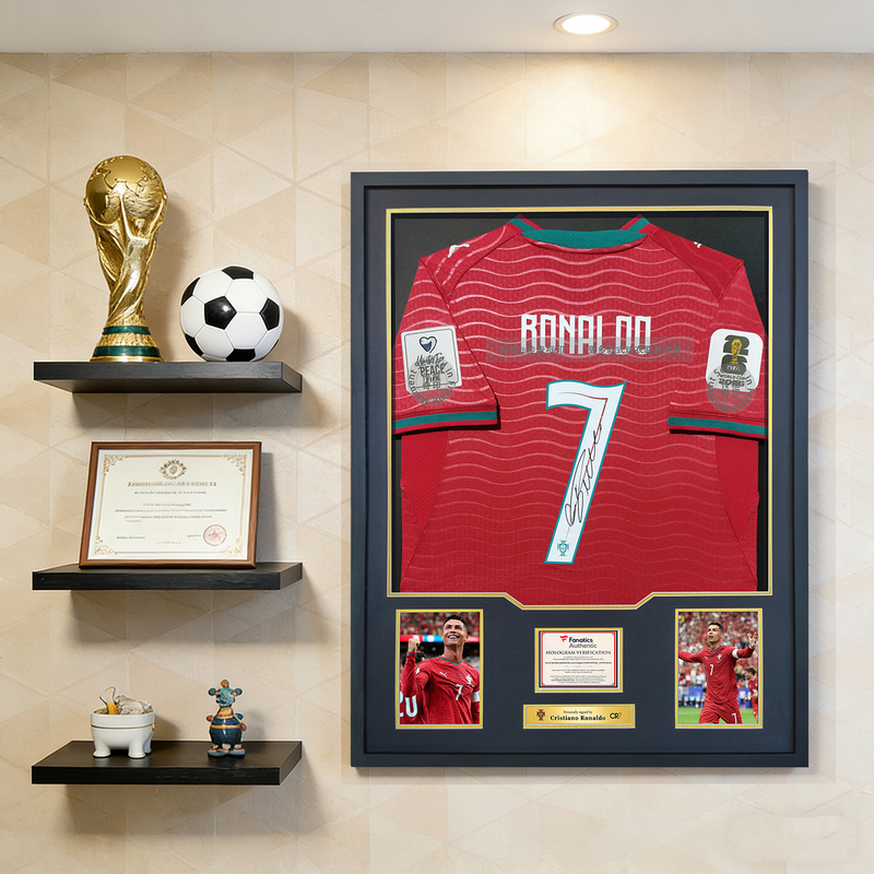 Cristiano Ronaldo's New World Cup Autographed Football Jersey Framed for Display as a Gift for Fans