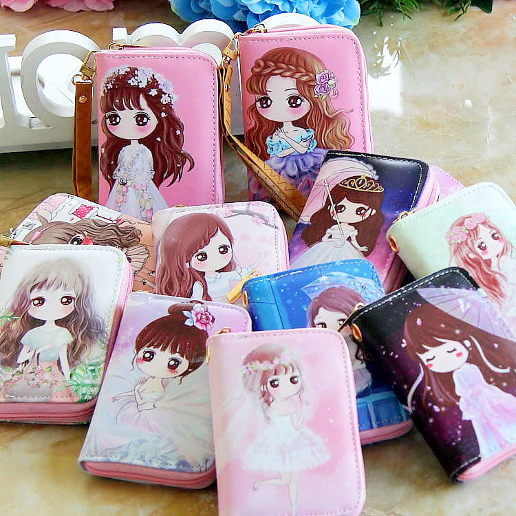 Korean cute cartoon children short wallet girl mini hand holding coin bag hand belt zipper small coin purse