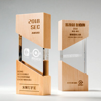 Wooden Crystal Trophy Custom Doctor Unit Solid Wood Medal for Excellent Employee Creative lettering Annual Conference Awards