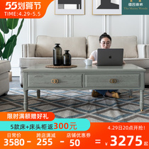 Grey Solid Wood Tea Table Modern Advanced Grey Dwarf Table American White Wax Wood Home Living Room TV Cabinet Sofa accessories