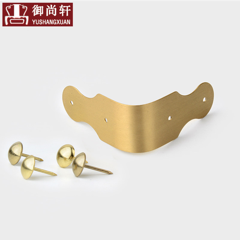 Pure brass Chinese imitation antique first decorated box wooden door wooden case wooden box decorated with wrapping edge rounded sheet copper wrapping corner code guard flower