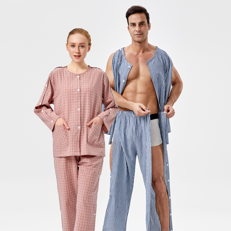 All-Cotton Post-Surgery Easy-To-Wear and Take-Off Nursing Clothes for Bedridden Elderly with Paralysis, Hemiplegia, and Fractures, with Fully Open Buttons