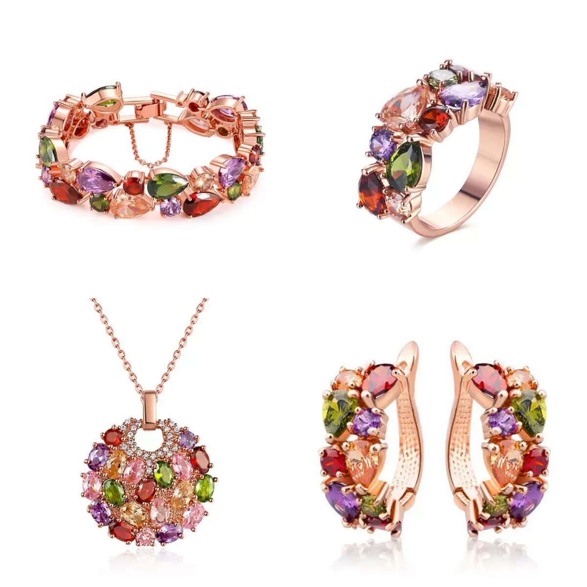 French romantic crystal jewelry four-piece set