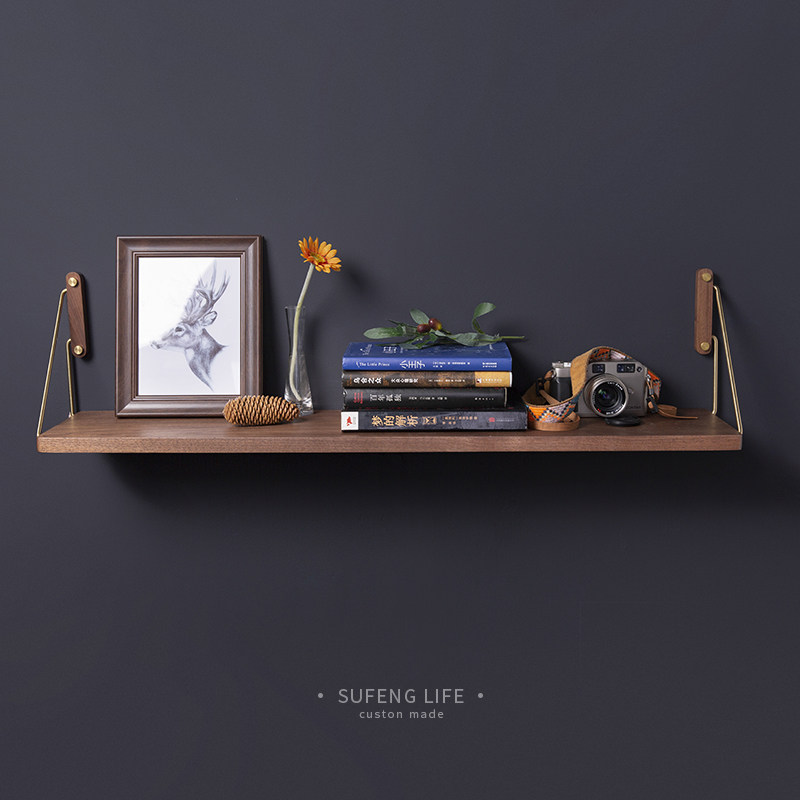 Wall Shelf Separator Black Walnuts Solid Wood Shelf Decoration Rack Living-room Bedroom Book Room Separator Containing Deck Shelf