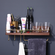 Toilet rack wall hanging toothbrush cup holder cosmetics storage rack towel rack tissue rack non-perforated solid wood