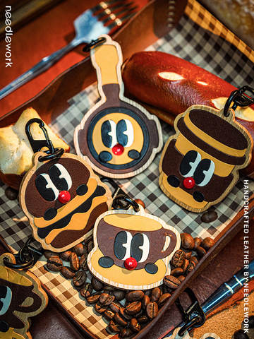 Luxury Genuine Leather Lanyard Strap Crossbody For Girls, Cute Coffee Breakfast Animal Illustration – Pro/Plus/Max/Air – 17
