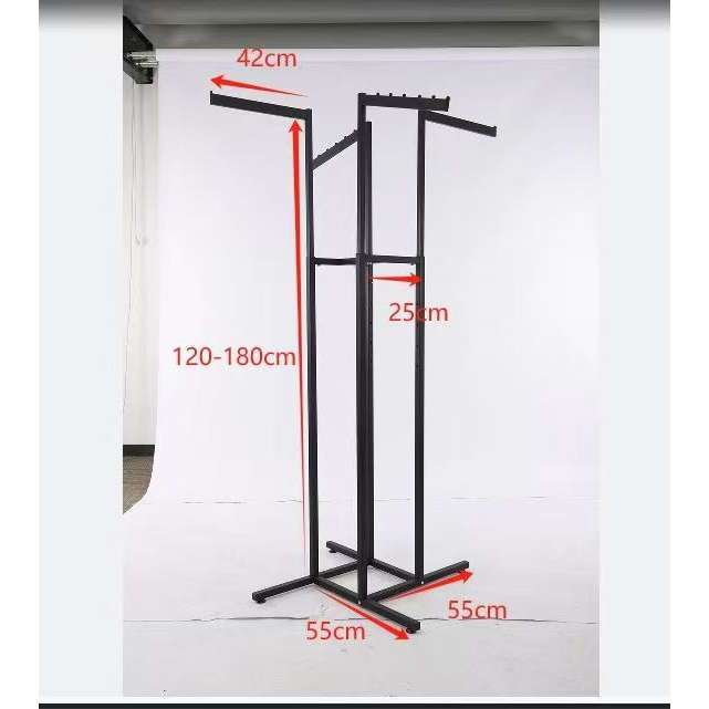 Stainless Steel Clothing Store Display Rack, Women's and Men's Clothing Display Rack, Clothes Hanger Display Rack, Island-Style Four-Arm Telescopic Shelf