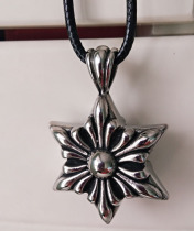 Hipster men hipster women retro old titanium steel pendant Six-pointed star double-sided flower fashion personality male and female couple pendant