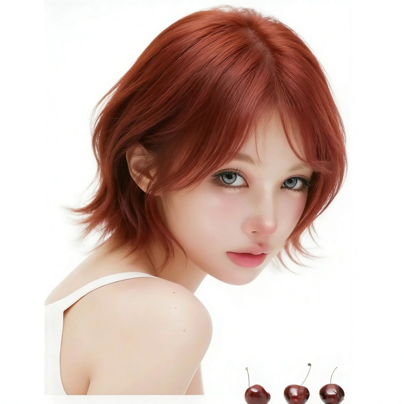 Japanese-Style Layered Wig for Women, Red-Brown Cool and Stylish Short Bob with Natural and Realistic Full Head Coverage