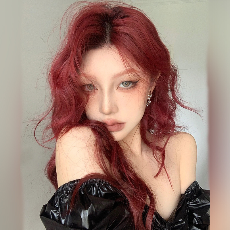 Mermaid Wig Female Long Hair Retro Red Cos Middle Parted Long Curly Hair Big Wave Lolita Natural Full Headgear