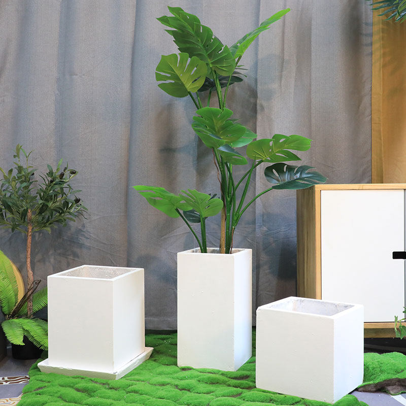 White cement flowerpots 100 hitch minimalist style square round Nordic ground decorated living room mall plant basin