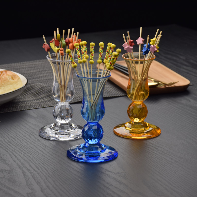 Acrylic fruit pick cup PC fruit fork cup fruit fork cup OK fruit fork holder toothpick cup color fruit pick cup