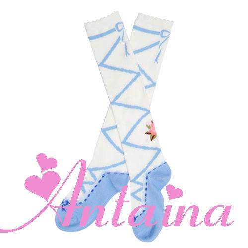 lolita Japanese style girls' long stockings, printed children's long stockings, lace ribbon long stockings