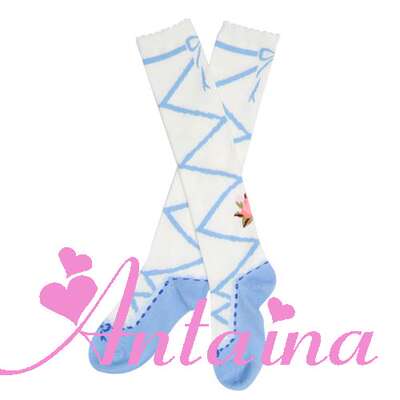 lolita Japanese style girls' long stockings, printed children's long stockings, lace ribbon long stockings