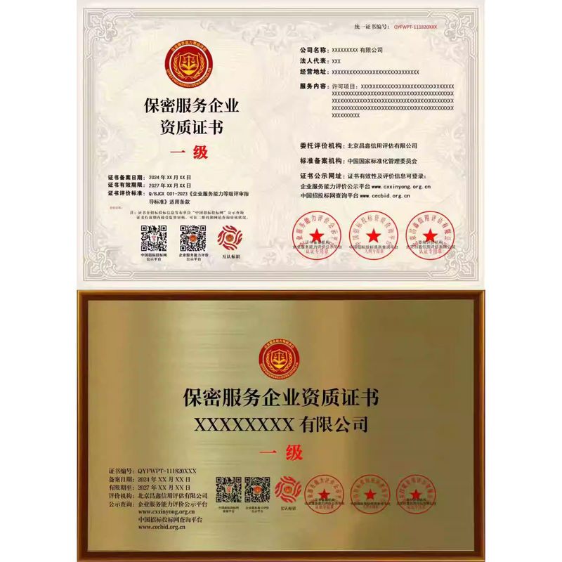 Confidentiality Services Enterprise Qualification Certificate, Enterprise Honor Certificate, Qualification Certificate, 3A Grade Certificate, 3Aaa Credit Certificate