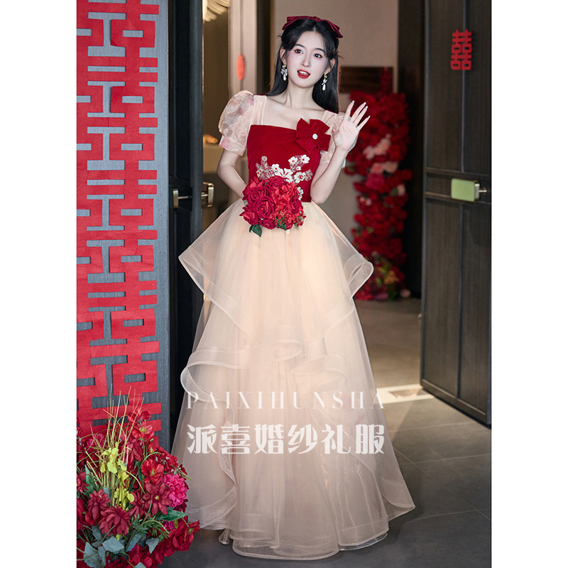 Plus-Size Bride's Toast Dress, High-End and Elegant, 2026 New Model, Light Luxury Niche Design, Sophisticated Engagement Dress, Slimming Effect