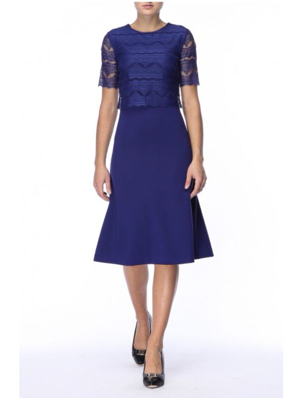 Authentic In-Stock Esca^Da Women's Deep Royal Blue/Royal Blue Lace Dress, Simple and Elegant, Stretchy