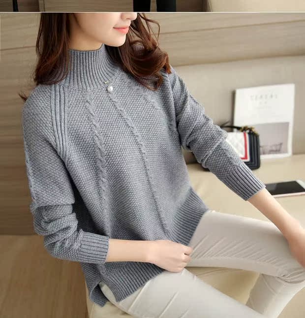 Mùa thu đông mới áo thun nửa cổ cao, áo len đáy quần nữ xẻ rộng cỡ lớn là áo len mỏng đoạn ngắn 2017 thủy triều áo len kiểu hàn quốc cực đẹp