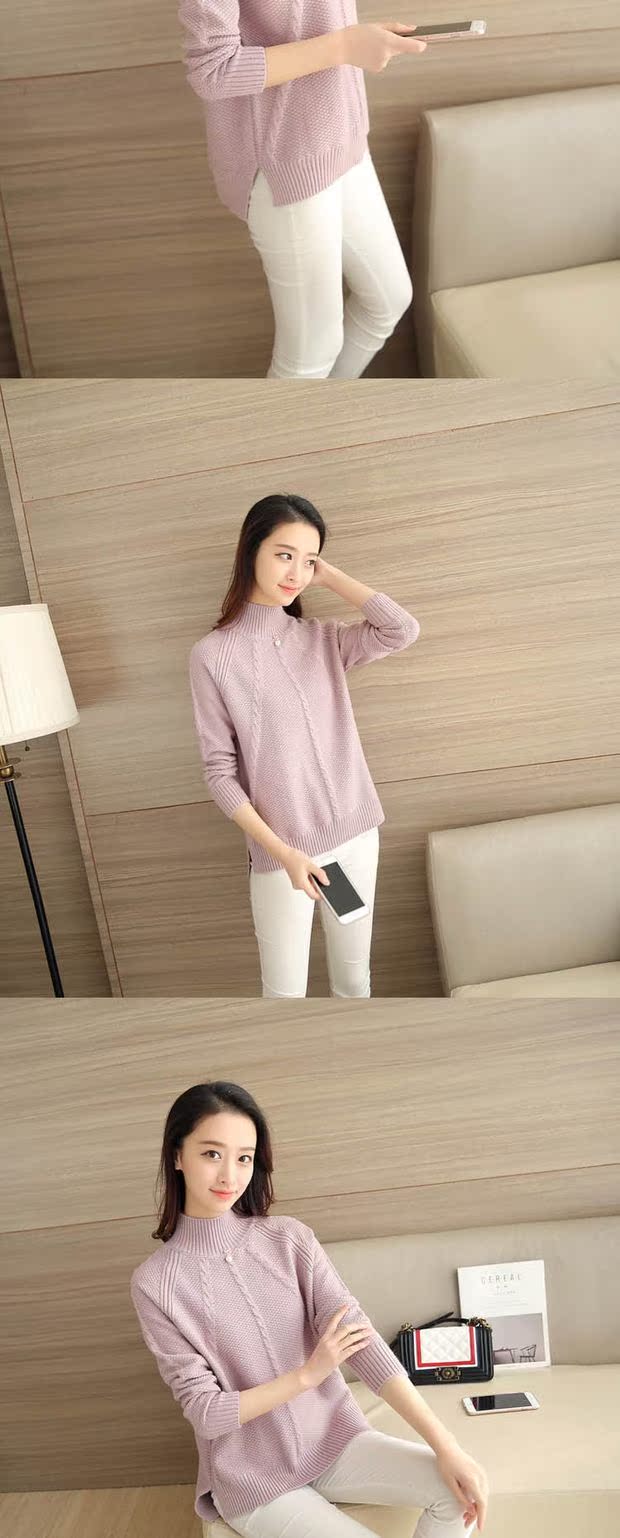 Mùa thu đông mới áo thun nửa cổ cao, áo len đáy quần nữ xẻ rộng cỡ lớn là áo len mỏng đoạn ngắn 2017 thủy triều áo len kiểu hàn quốc cực đẹp