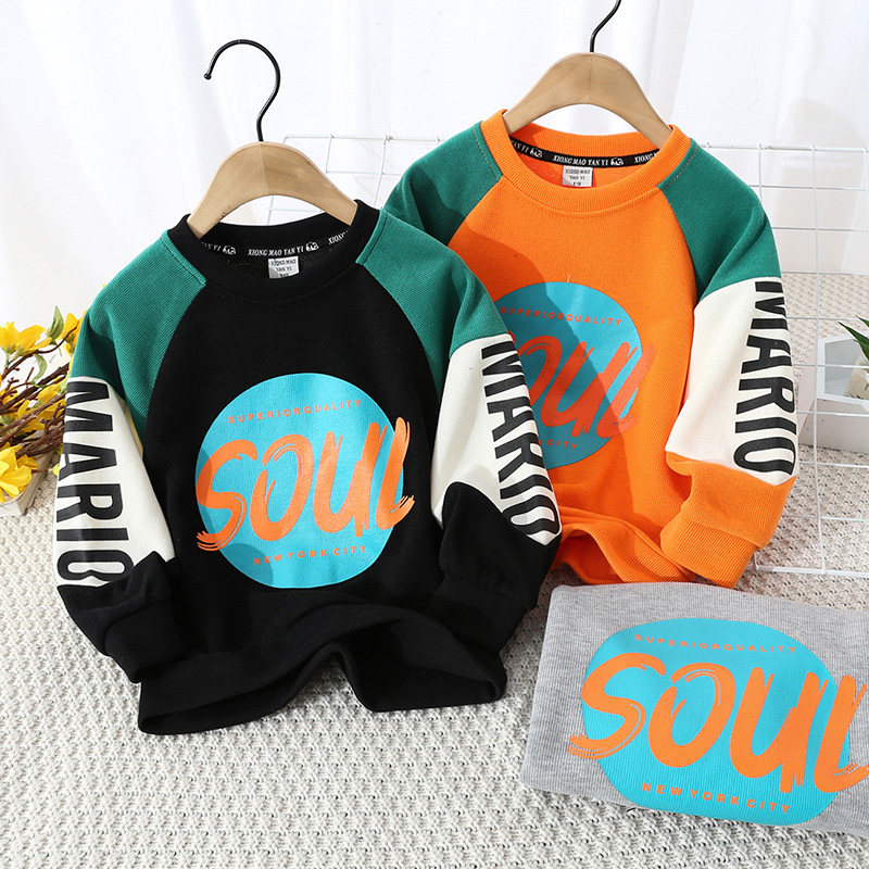 Children suit threaded cotton splicing thick T-shirt boy Coloured round neckline Knitted Casual inner lap Jacket Jacket Spring Autumn Season Fashion