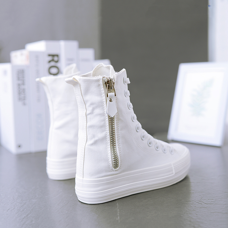 2022 Korean Style High-Top Thick-Soled Height-Increasing Casual High-Top Canvas Shoes Long Boots Versatile Street Style Simple White