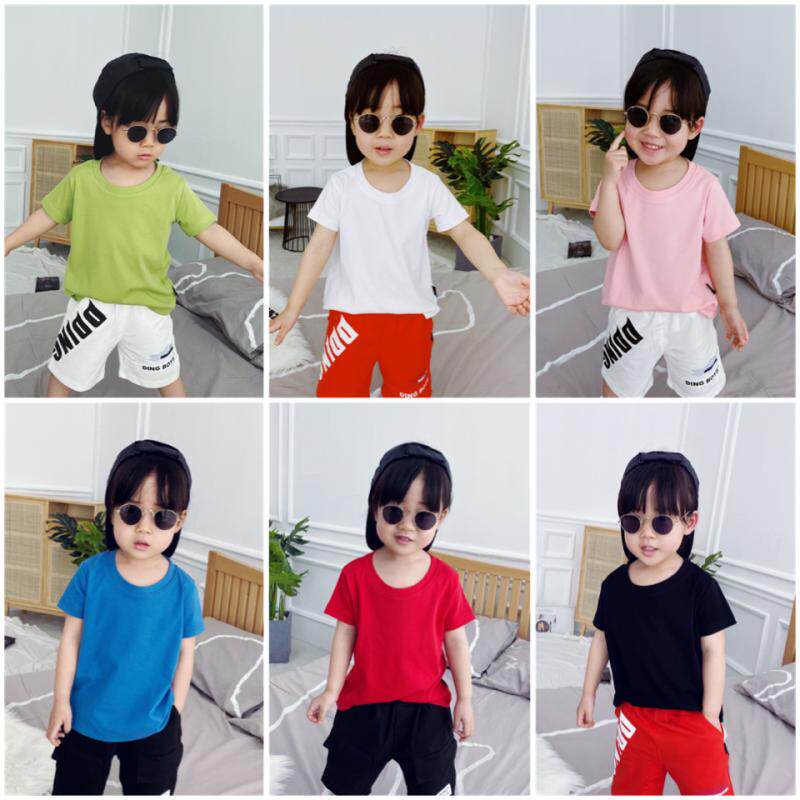 Children's solid color short-sleeved Ding Dingjia children's clothing Korean version of the all-match solid color T-shirt children's baby candy color half-sleeve T-shirt