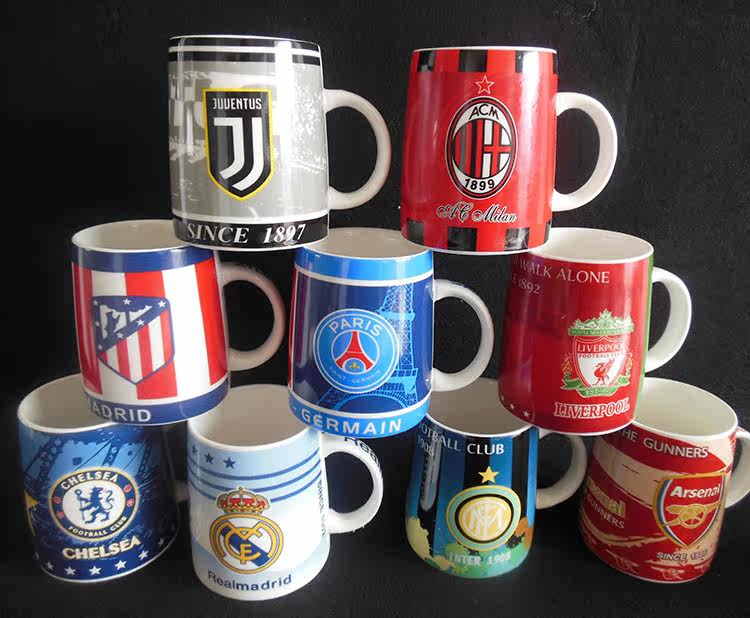 Football around Chelsea Real Madrid Barca AC Milan Juve Liverpool emblem gift ceramic Mark water cup