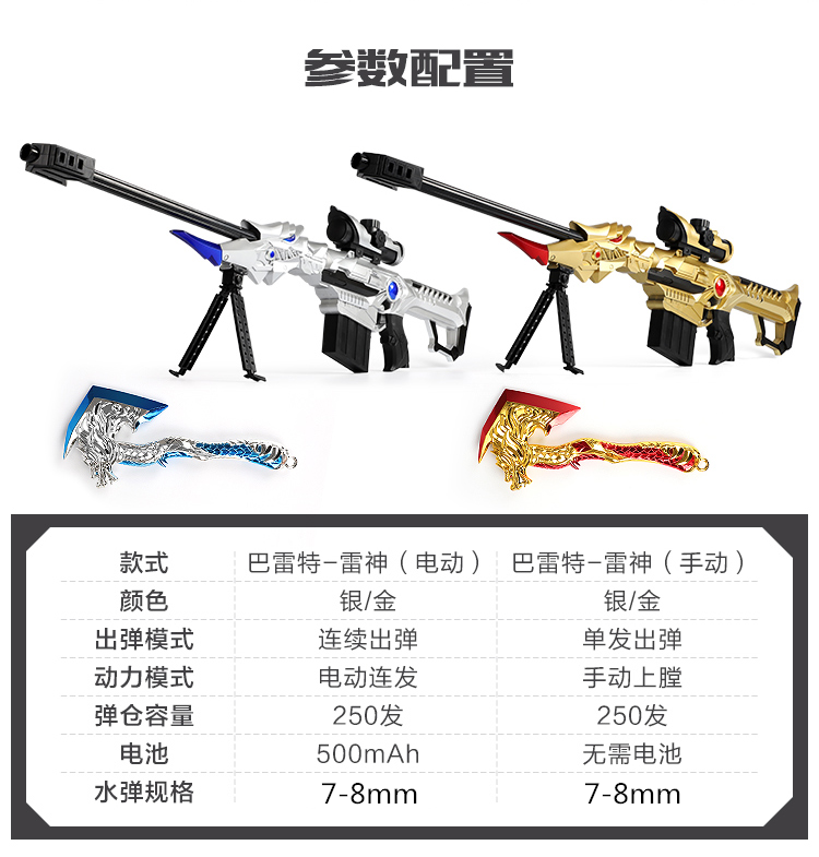 Súng đồ chơi Barrett Thunder ném bom nước qua đường lửa có thể phóng súng bắn tỉa bắn trứng điện để lấy trẻ em súng bắn đạn nhựa