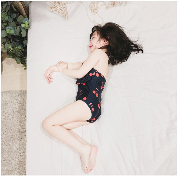 Cô gái mùa hè áo tắm gió trẻ em anh đào áo tắm một mảnh bikini với mũ bãi biển - Đồ bơi trẻ em shop trẻ em