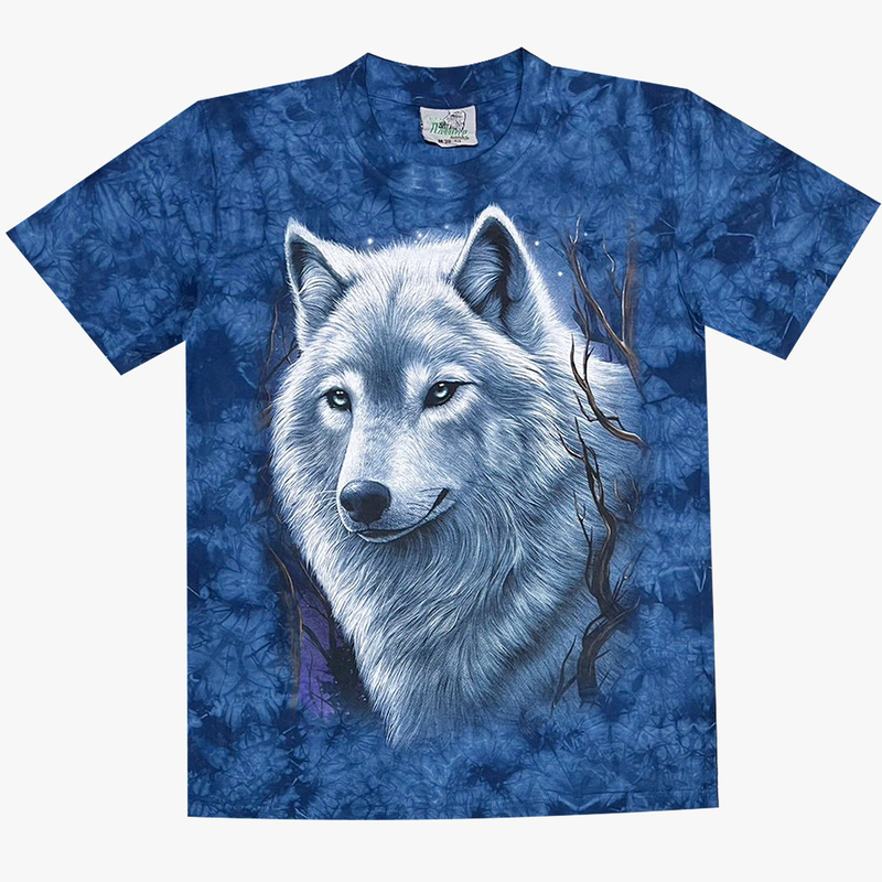 Thailand Imported Rockeagle Blue Tie-Dye Gray Wolf Head Animal Pattern Short-Sleeved Printed Large Size Round Neck T-Shirt